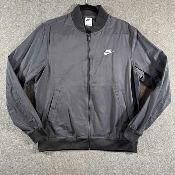 Nike Bomber Jacket Mens Medium Black Zip Woven Unlined Coat Essentials - Picture 3 of 11